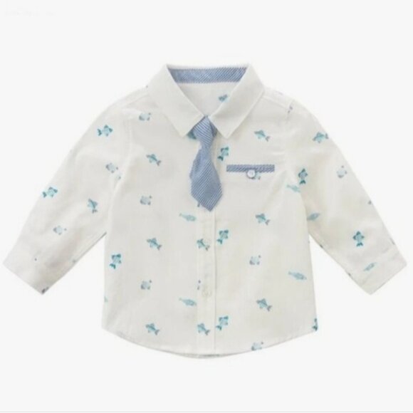 NWT Dave Bella baby boy print cotton button down shirt and tie toddler Sz 3 - Picture 2 of 11